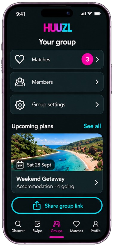 HUUZL app preview: Plan together